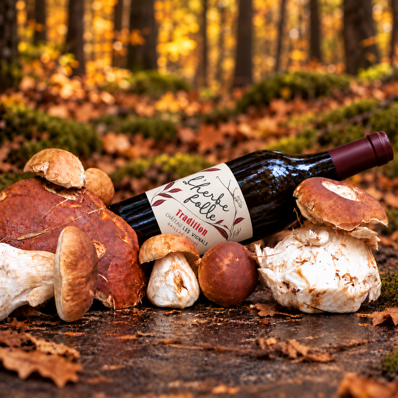Deux cèpes aux chapeaux bruns poussent parmi la mousse et les feuilles mortes en forêt.