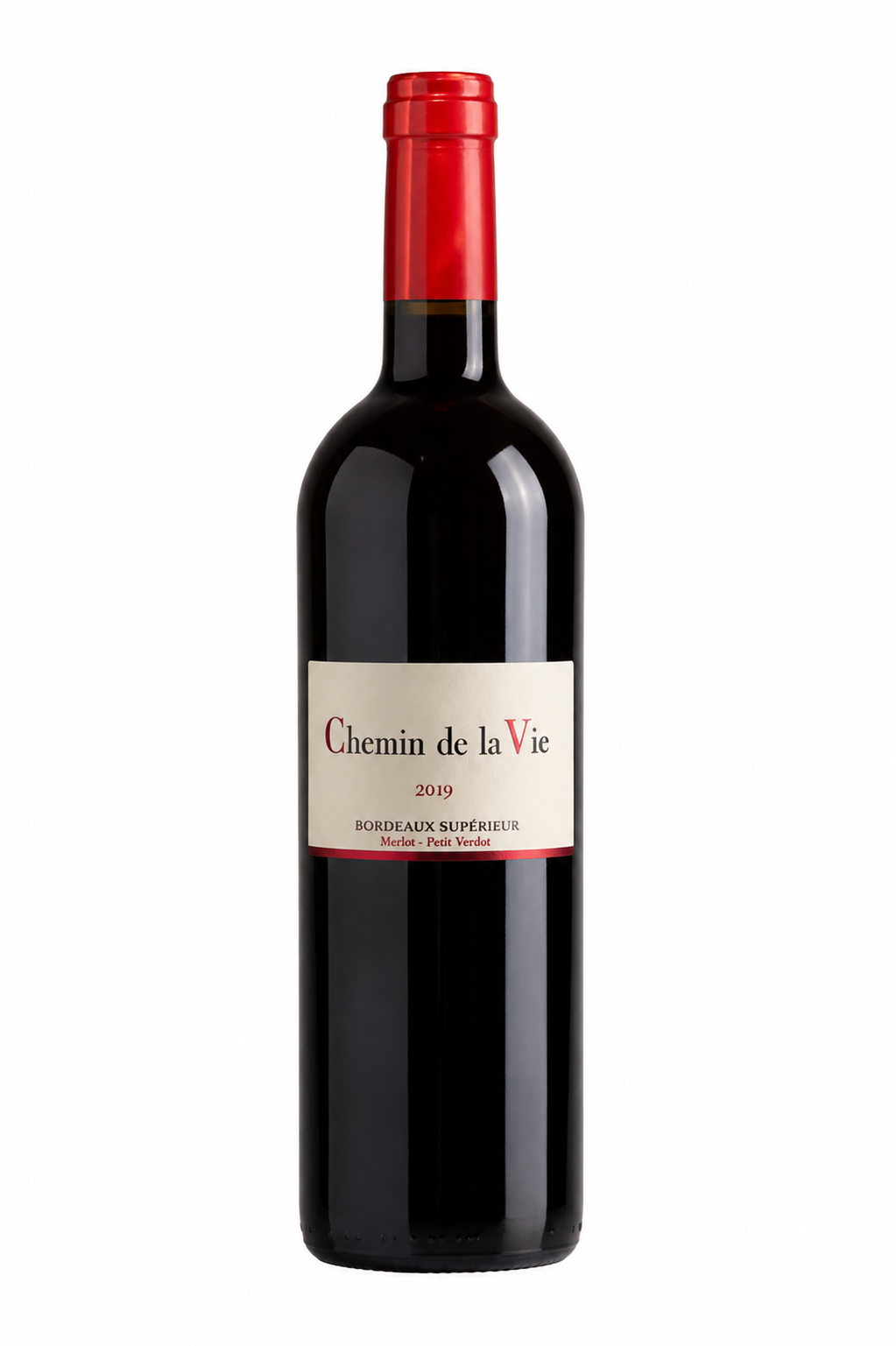 Bouteille de Chemin de la Vie des Vignobles Landeau, vin rouge Bordeaux Supérieur.