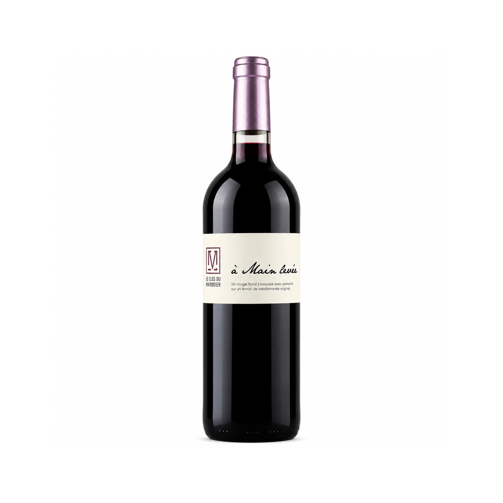Bouteille de vin rouge bio À Main Levée du Clos du Marbrier, AOP Minervois, assemblage de Grenache et Cinsault du Languedoc.