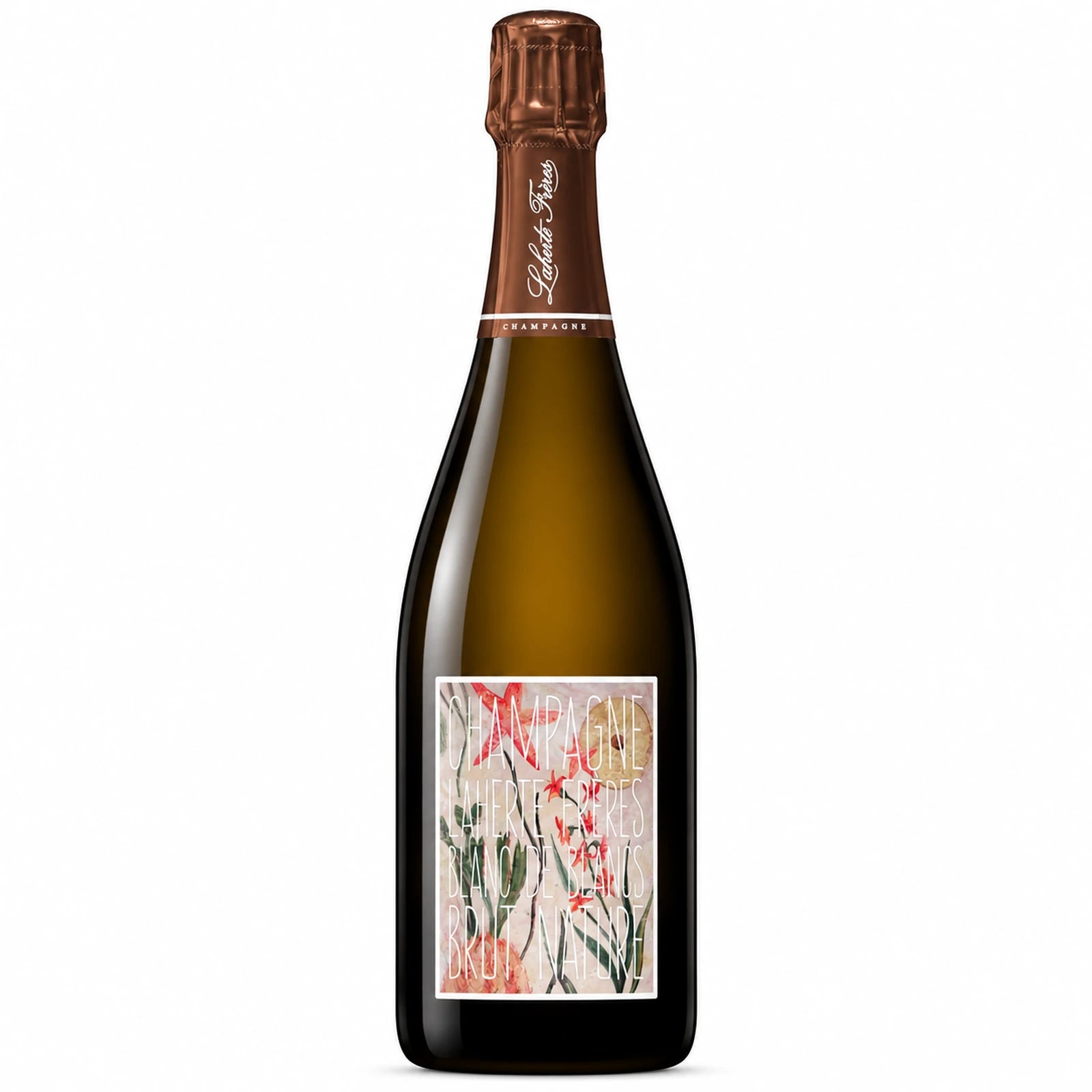 Bouteille de Champagne Blanc de Blancs Brut Nature Laherte Frères, cuvée 100 % Chardonnay élaborée dans les Coteaux Sud d'Épernay.