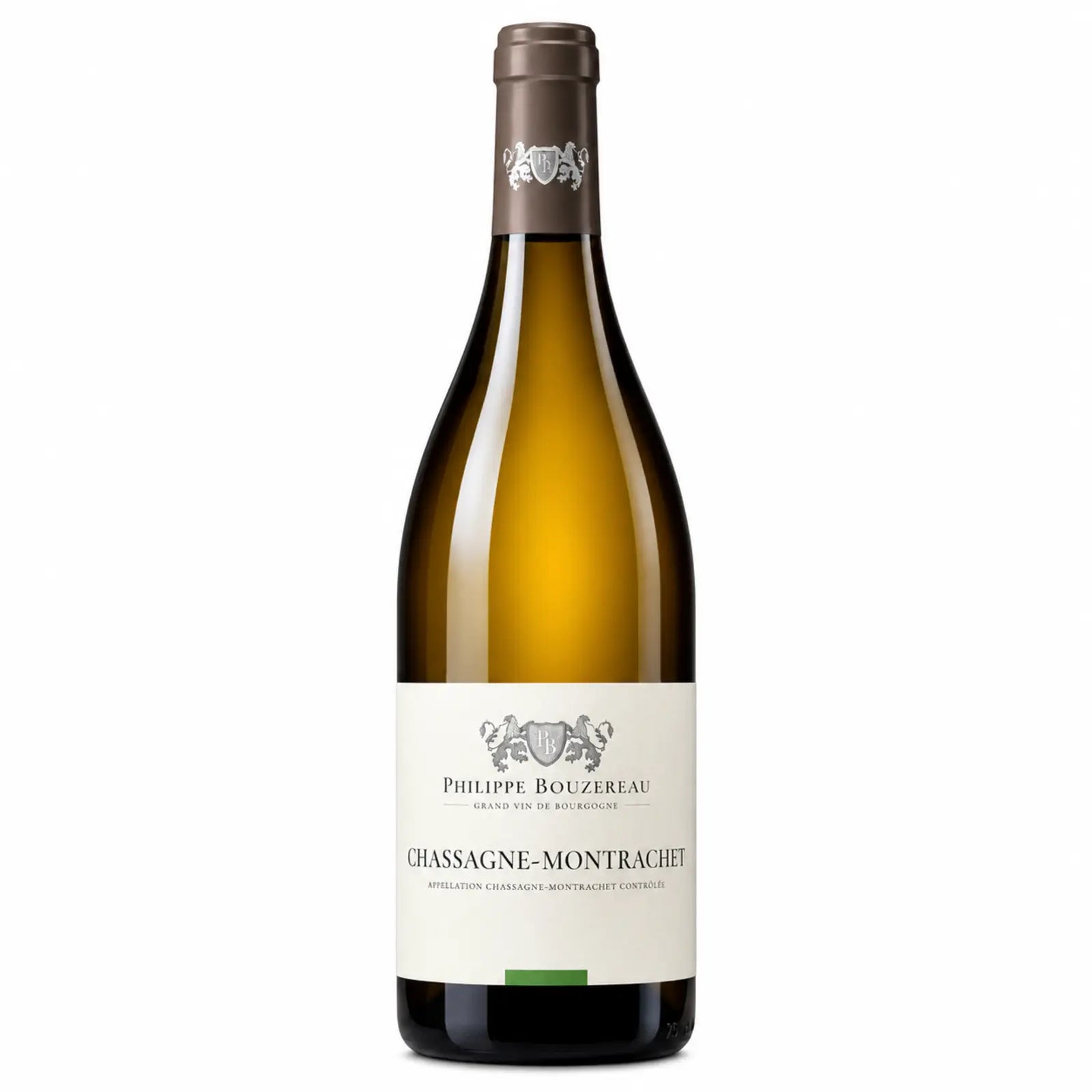 Bouteille de vin blanc Chassagne-Montrachet du Domaine Philippe Bouzereau, AOP Chassagne-Montrachet, Chardonnay de Bourgogne, Côte de Beaune,