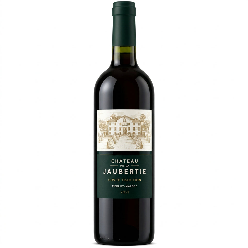 Bouteille de Château de la Jaubertie Cuvée Tradition Rouge, vin rouge bio AOC Bergerac, assemblage Merlot et Malbec