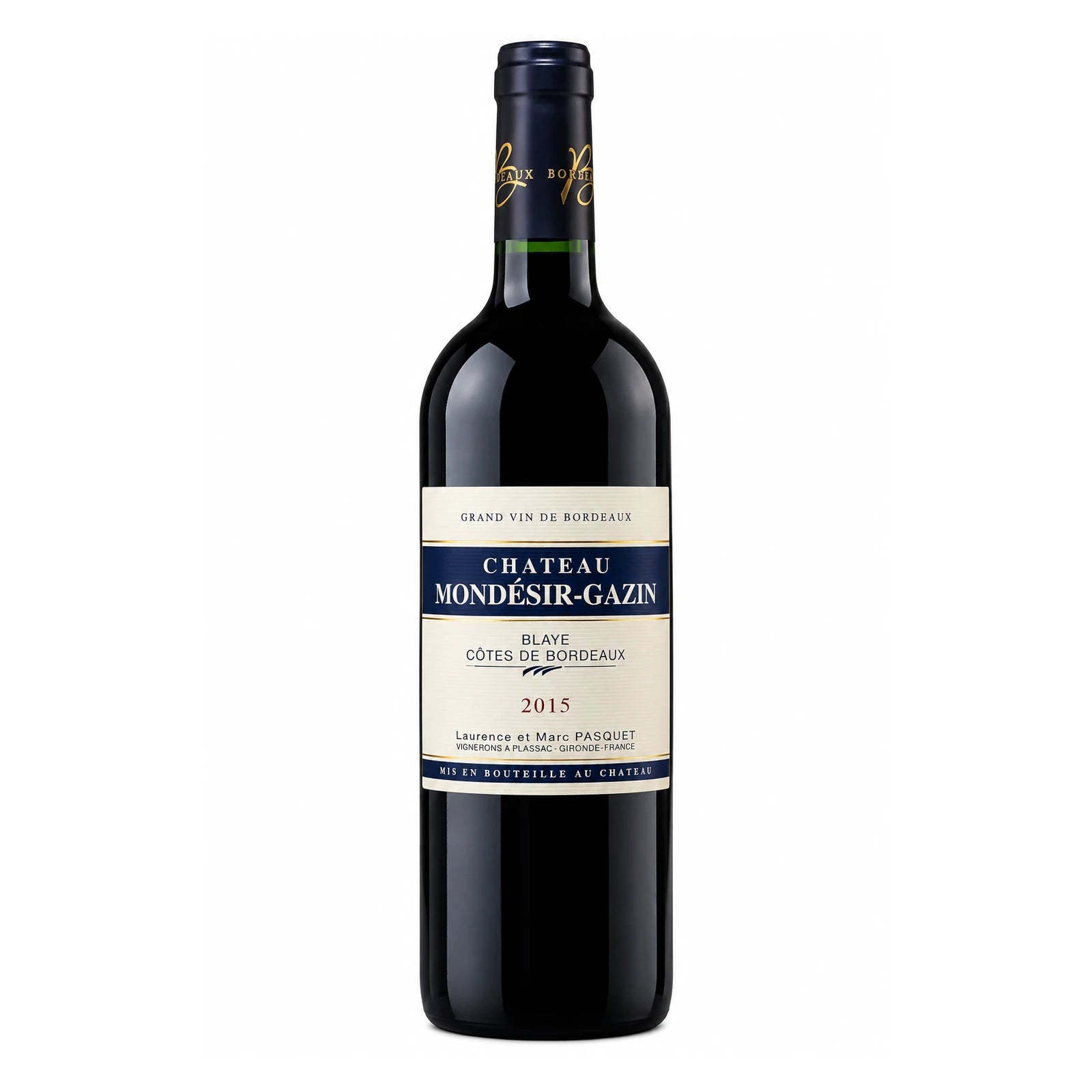 Bouteille de Château Mondésir-Gazin, vin rouge de Blaye Côtes de Bordeaux,