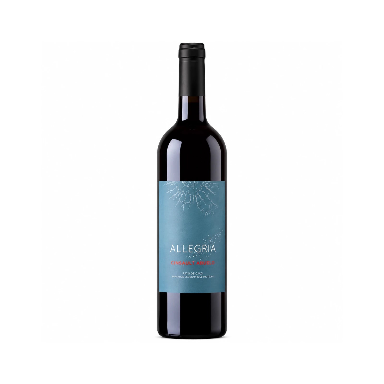 Bouteille de vin rouge Cinsault Abuelo du Domaine Allegria, vin biologique IGP Pays d'Hérault, 100 % Cinsault sans sulfites ajoutés.