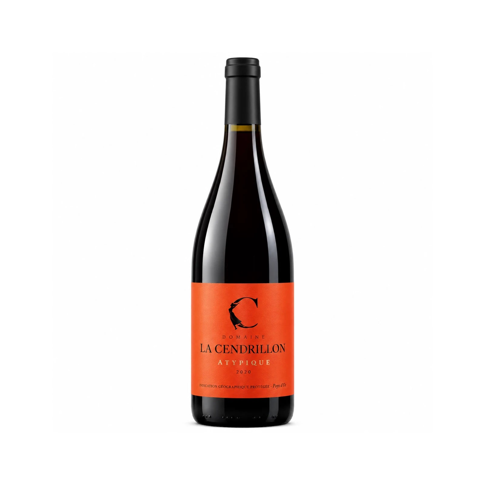 Bouteille de vin rouge Cuvée Atypique du Domaine de la Cendrillon, vin biologique IGP Pays d'Oc du Languedoc.
