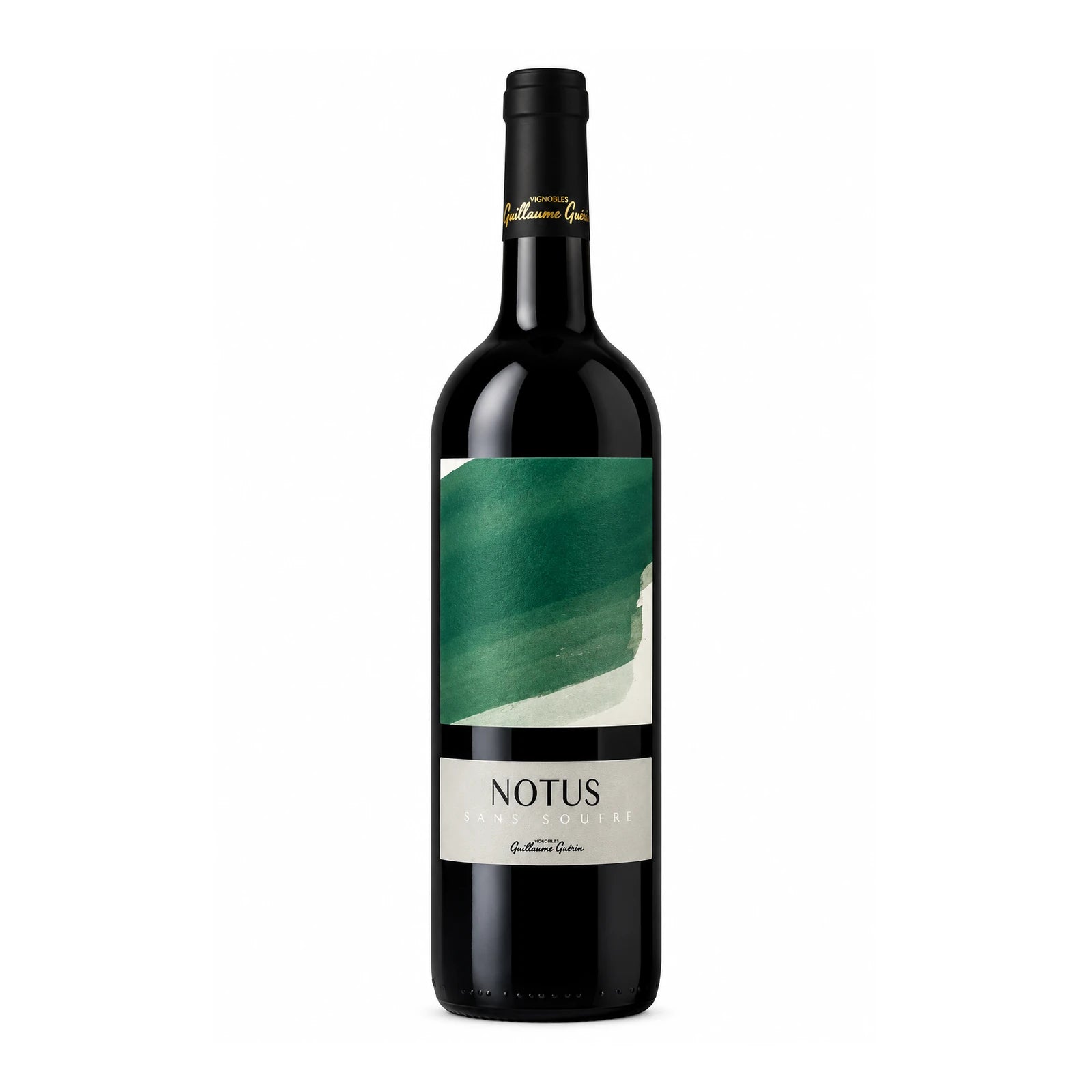 Bouteille de Cuvée Notus des Vignobles Guillaume Guérin, vin rouge 100 % Merlot sans sulfites ajoutés, Blaye Côtes de Bordeaux.