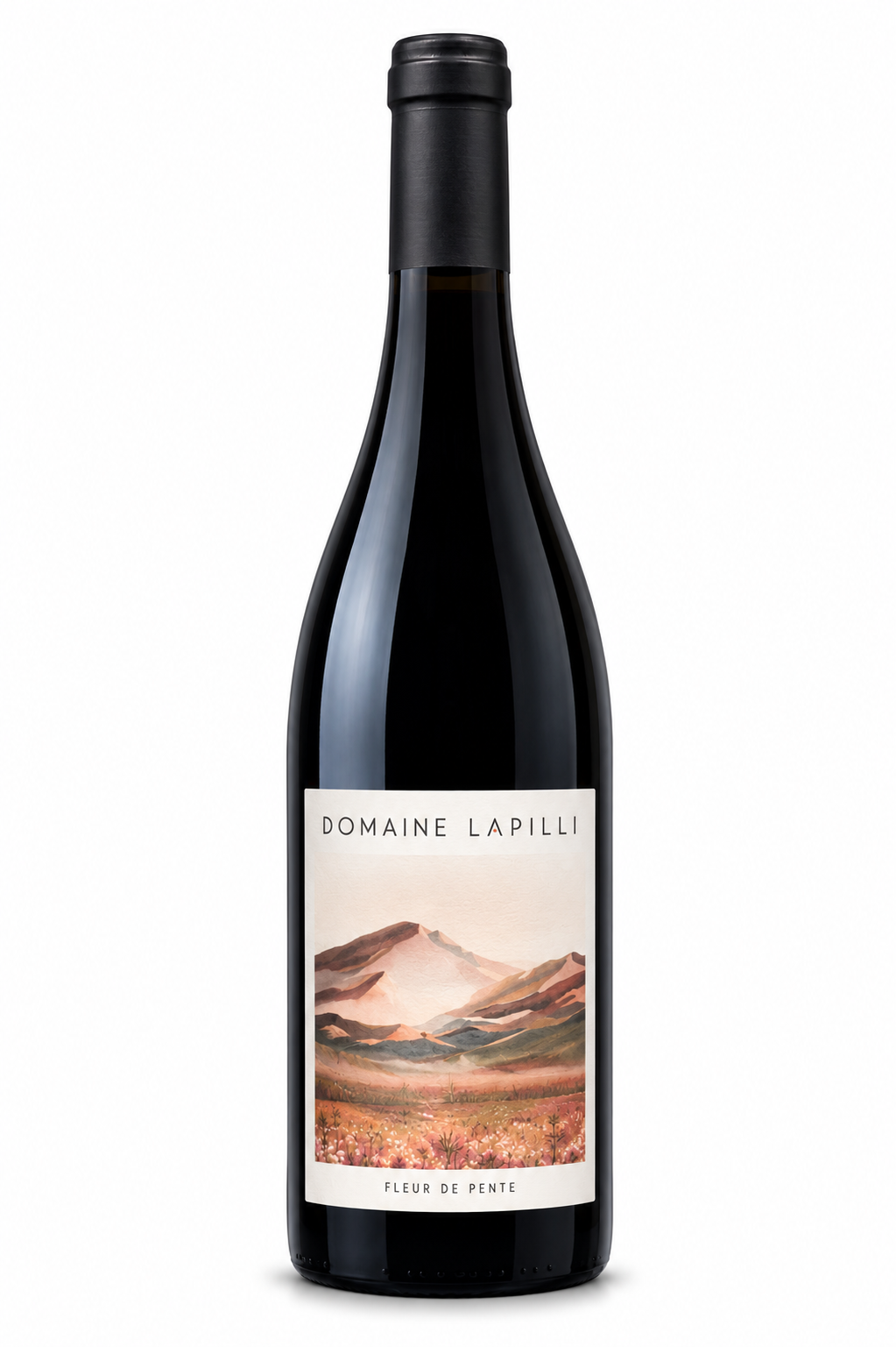Bouteille de Fleur de Pente du Domaine Lapilli, vin rouge d'Auvergne issu de Gamay et Pinot Noir sur terroir volcanique de Veyre-Monton