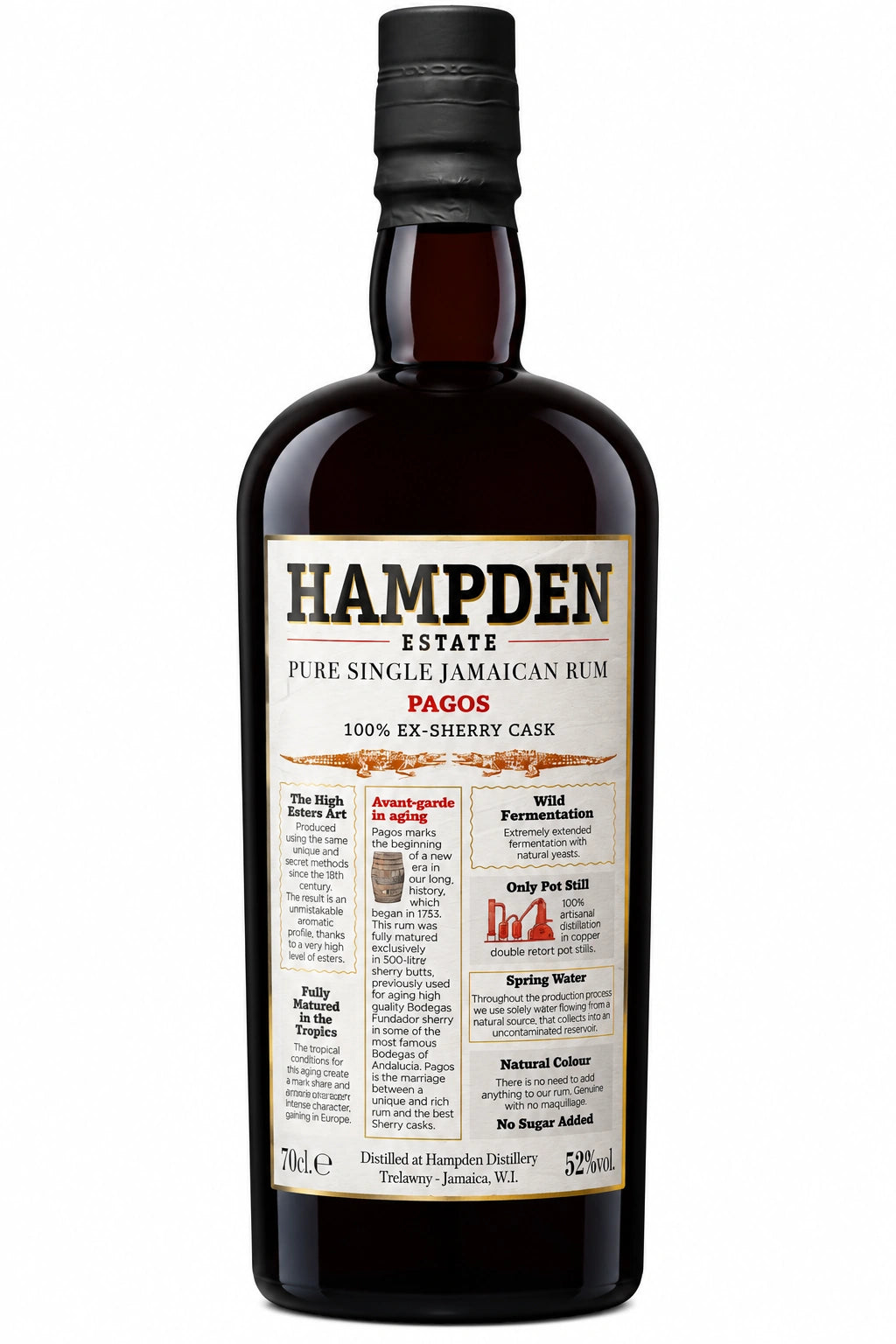 Bouteille de rhum Hampden Estate Pagos Ex-Sherry Cask – Jamaïque 52 %