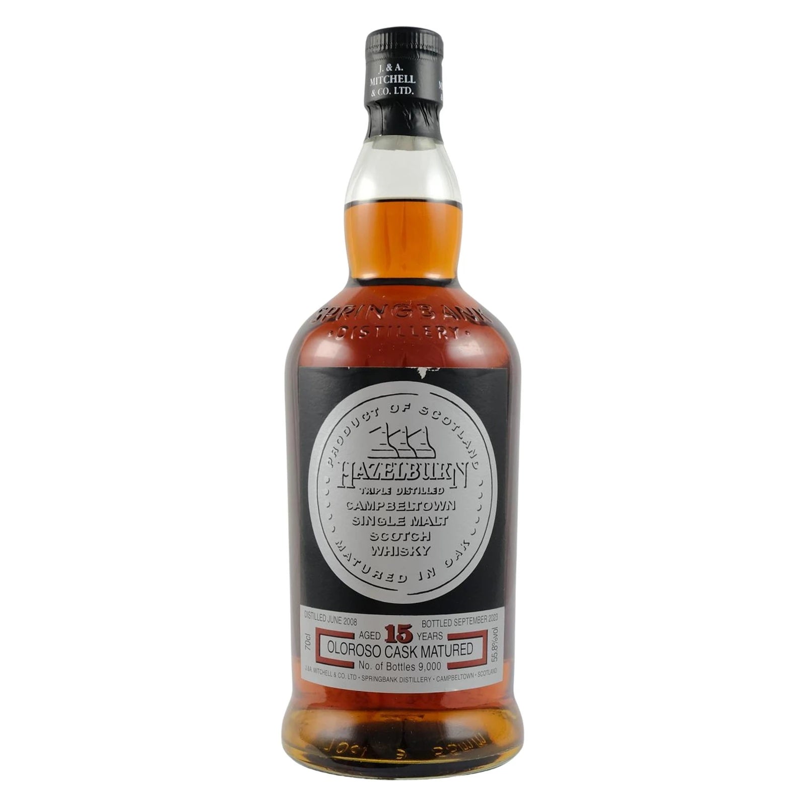 Bouteille de whisky Hazelburn 15 ans 2008 Oloroso Cask Matured, single malt écossais de Campbeltown, distillerie Springbank.
