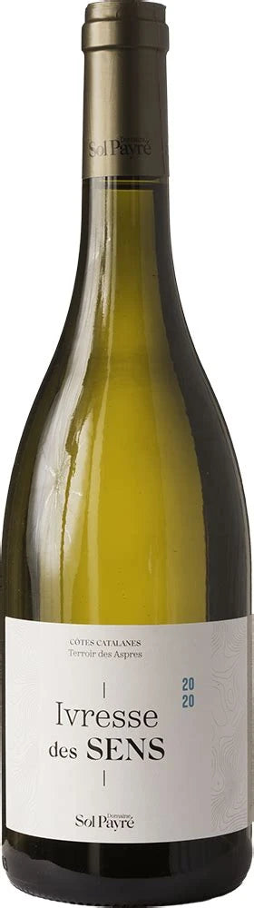 Bouteille d'Ivresse des Sens Blanc du Domaine Sol Payré, vin blanc IGP Côtes Catalanes à base de Viognier et Roussanne.