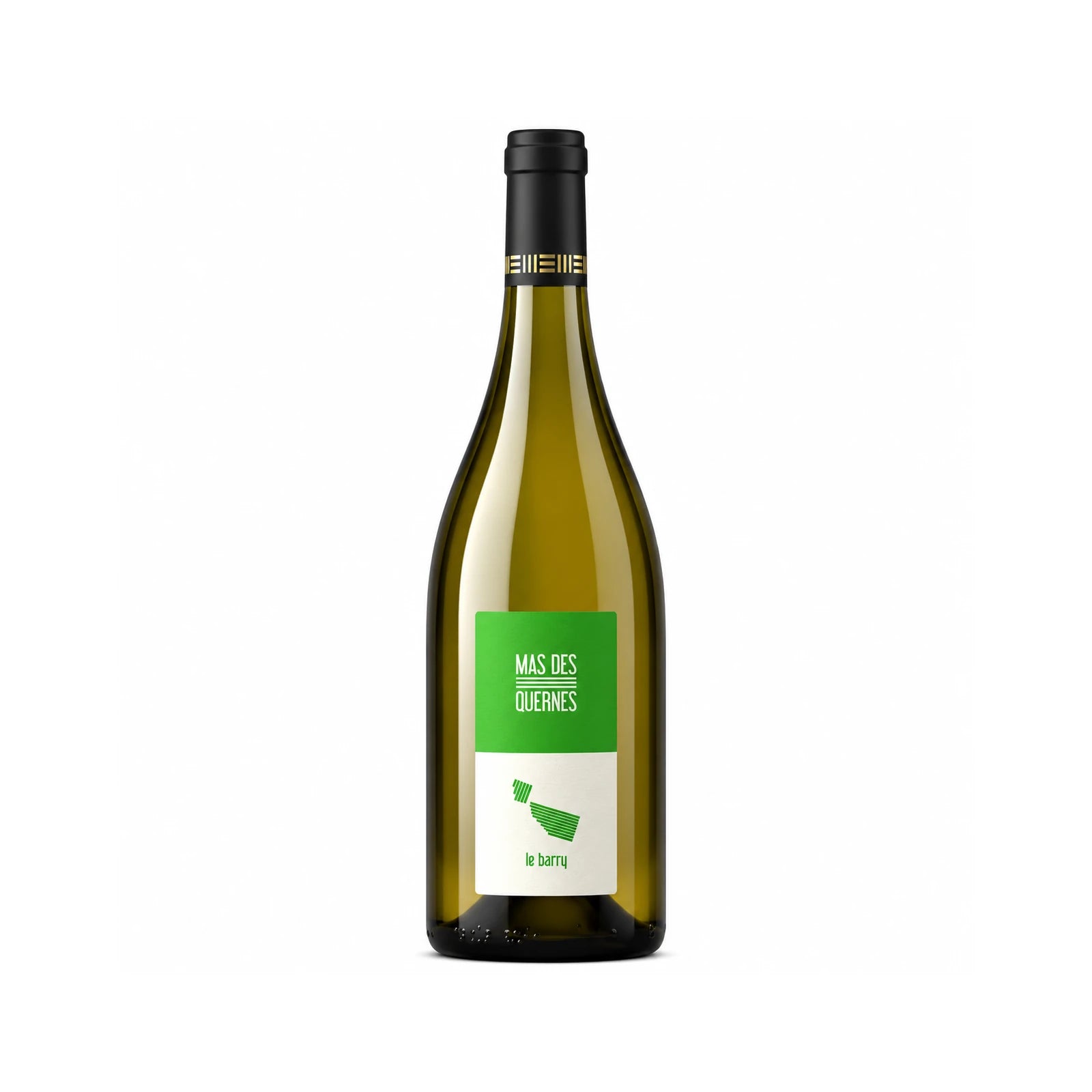 Bouteille de vin blanc Le Barry du Mas des Quernes, vin biologique du Languedoc élaboré à Montpeyroux, dans l'Hérault.