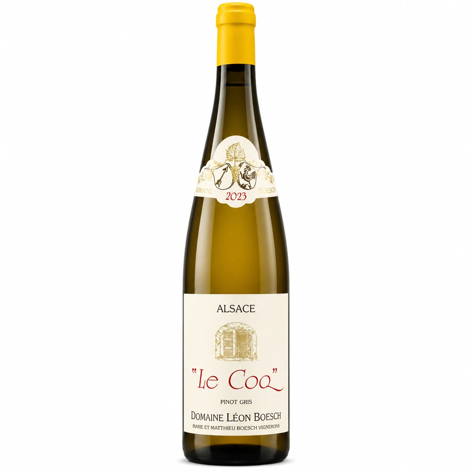 Bouteille de Pinot Gris Le Coq du Domaine Léon Boesch, vin blanc d'Alsace biologique et biodynamique