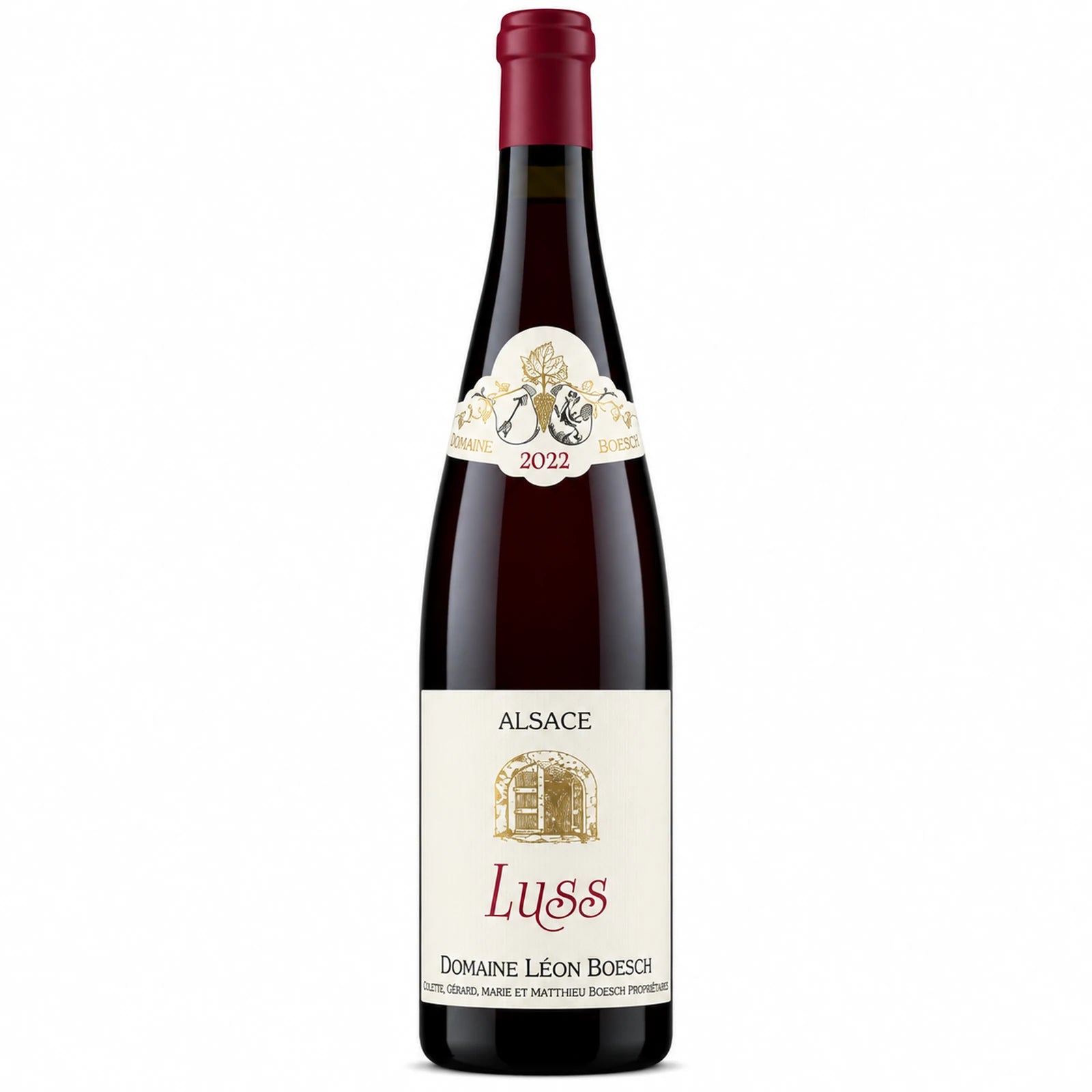 Bouteille de Pinot Noir Luss 2022 du Domaine Léon Boesch, vin rouge d'Alsace biodynamique Demeter