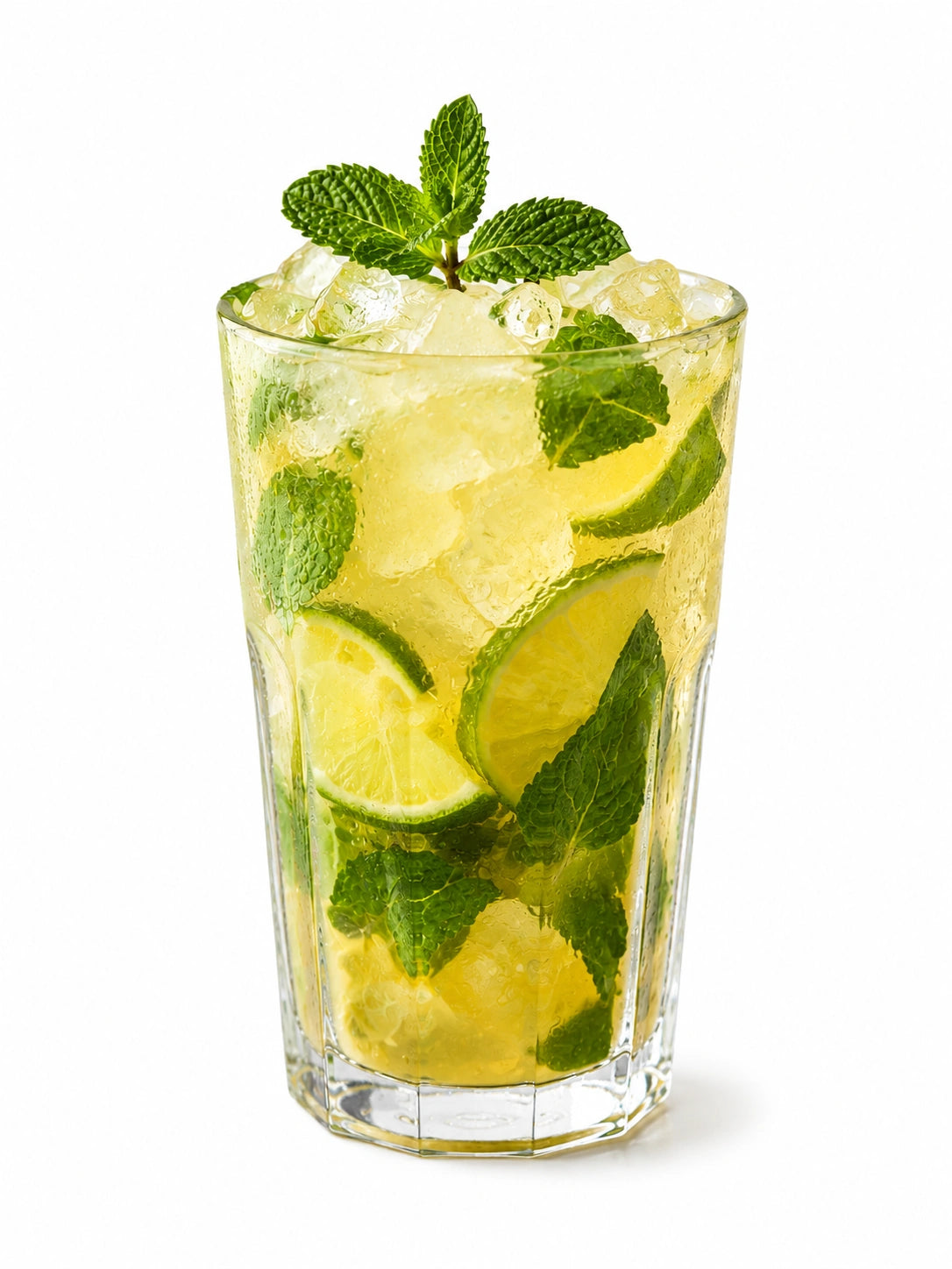 Mojito cocktail frais menthe citron vert glace pilée sur fond blanc