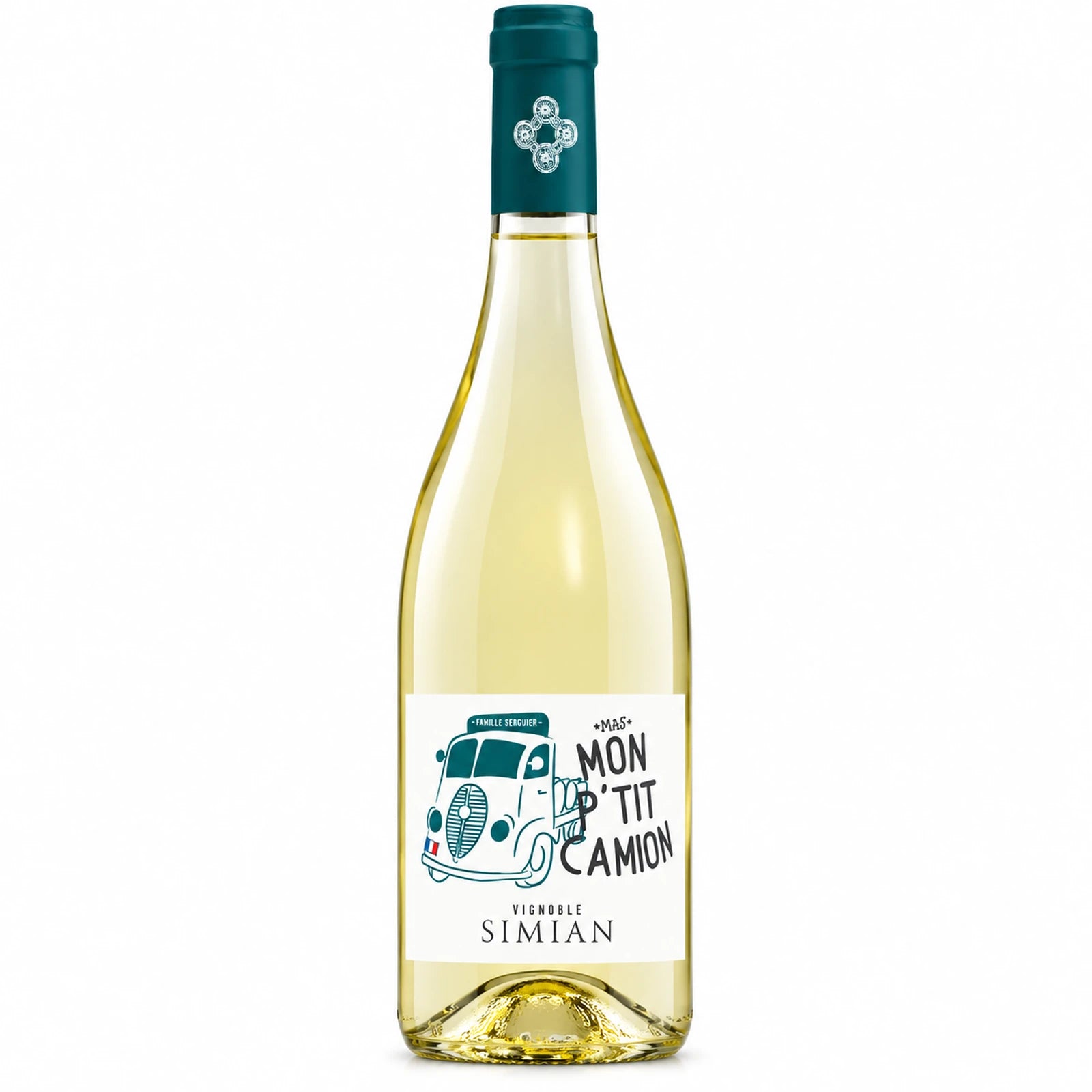Bouteille de vin blanc Mon P'tit Camion du Vignoble Simian, élaboré à partir de 100 % Rolle