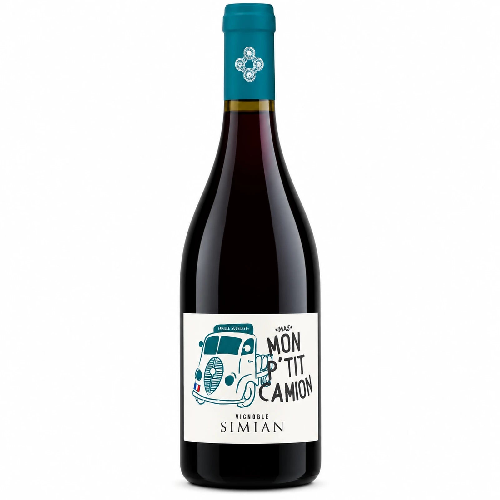 Bouteille de vin rouge Mon P'tit Camion du Vignoble Simian, vin bio du Rhône méridional