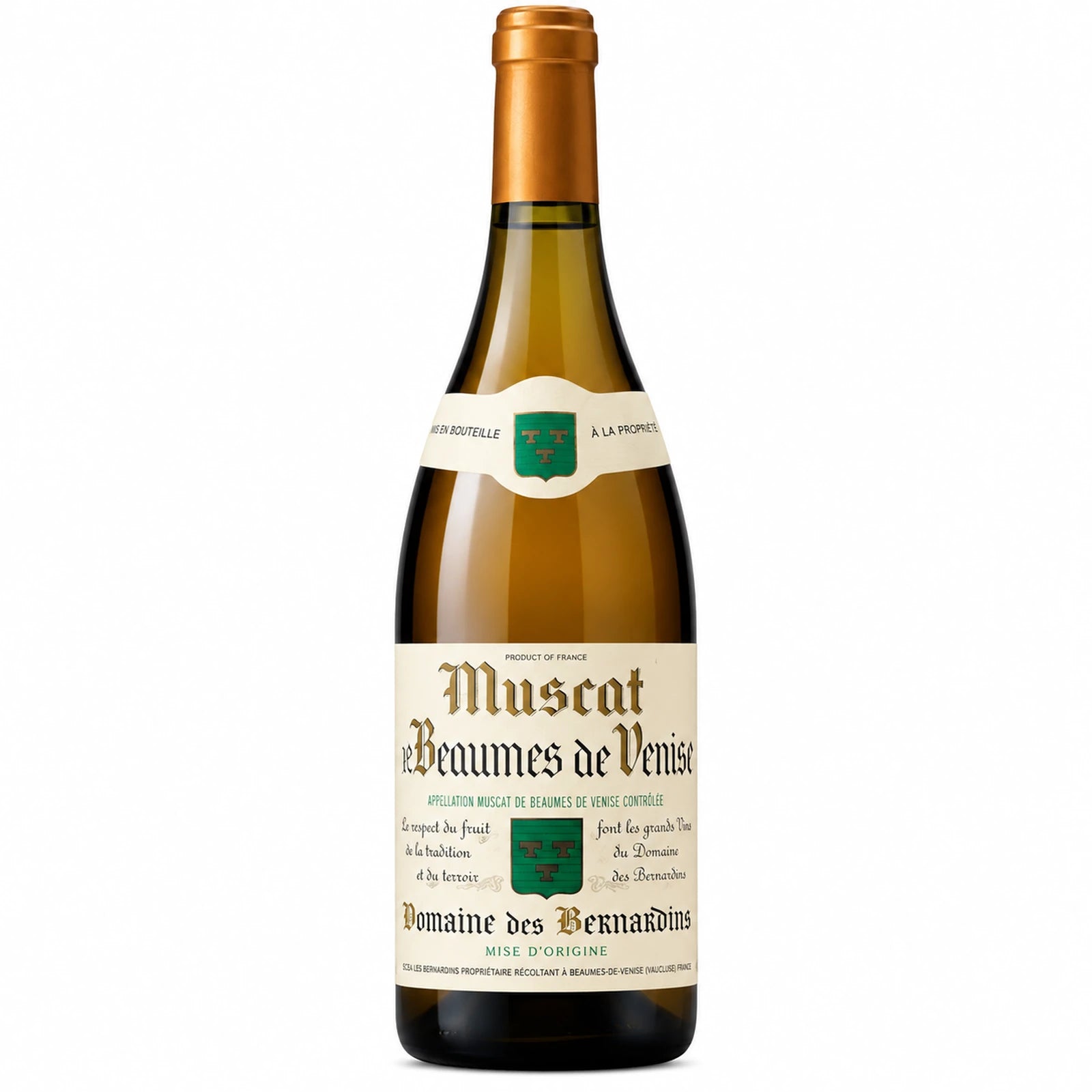 Bouteille de Muscat de Beaumes-de-Venise du Domaine des Bernardins, vin doux naturel blanc