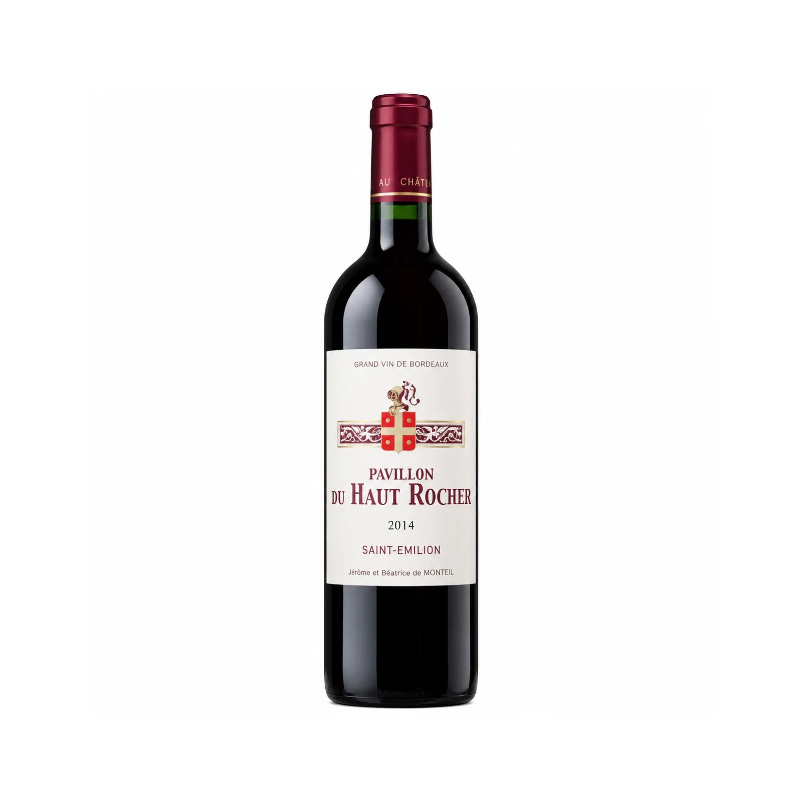 Bouteille de Pavillon du Haut Rocher, vin rouge AOC Saint-Émilion du Château Haut-Rocher, millésime 2014