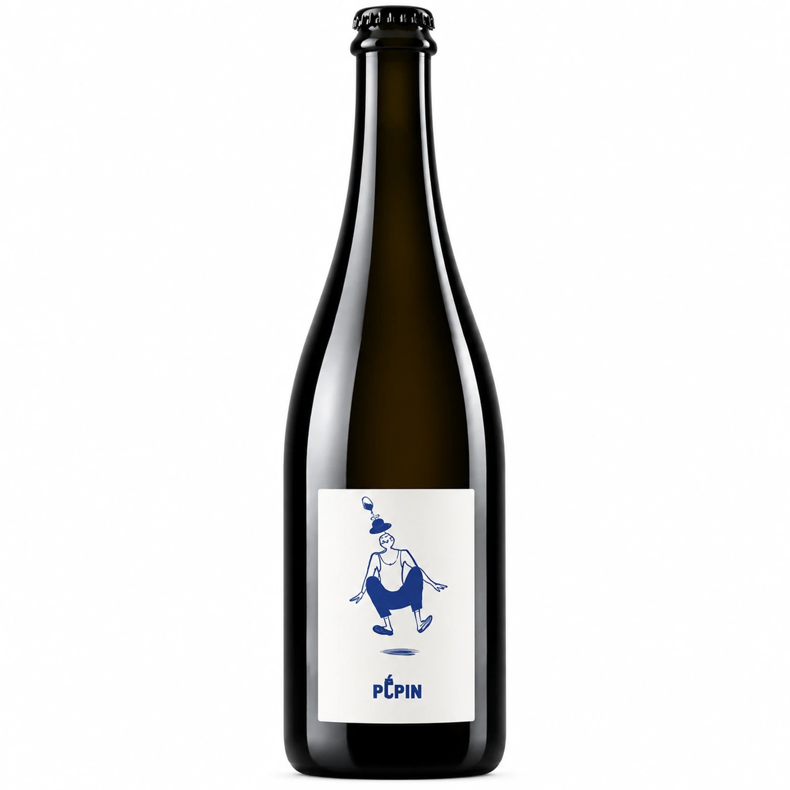 Bouteille de Pet Nat Pépin Vins Nature, vin effervescent naturel français aux bulles fines, issu de raisins cultivés en agriculture biologique.