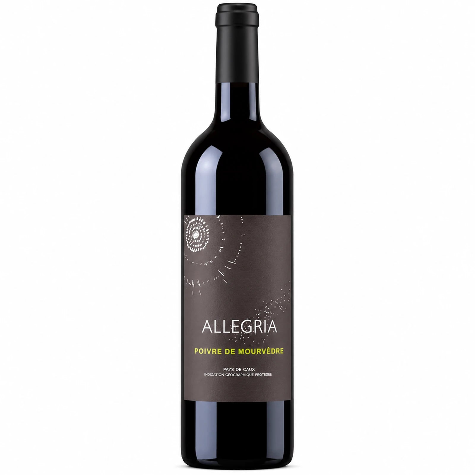 Bouteille de vin rouge bio Poivre de Mourvèdre du Domaine Allegria, IGP Pays d'Hérault, élaboré à partir de 100 % Mourvèdre.