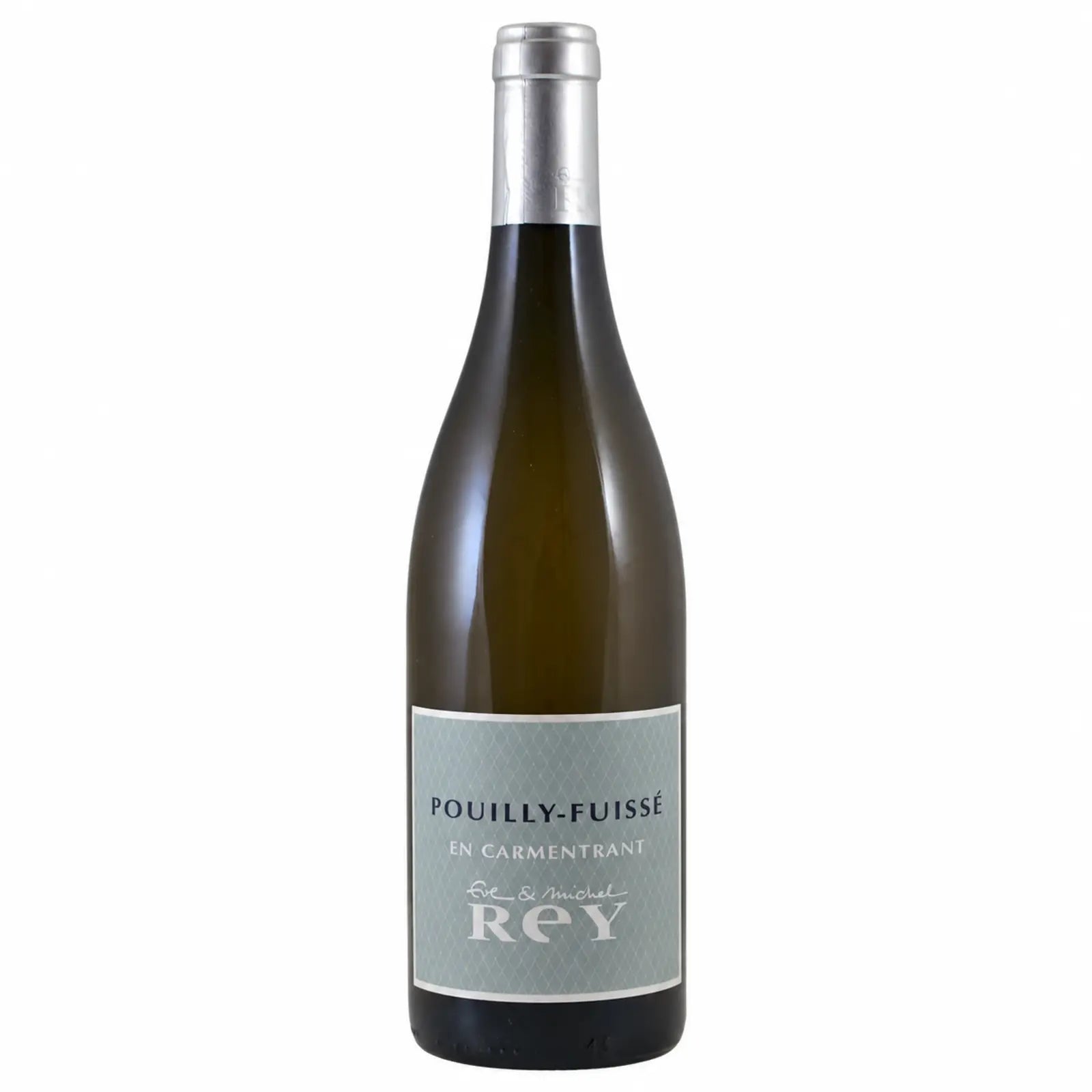Bouteille de Pouilly-Fuissé En Carmentrant du Domaine Ève & Michel Rey, vin blanc de Bourgogne 100 % Chardonnay.