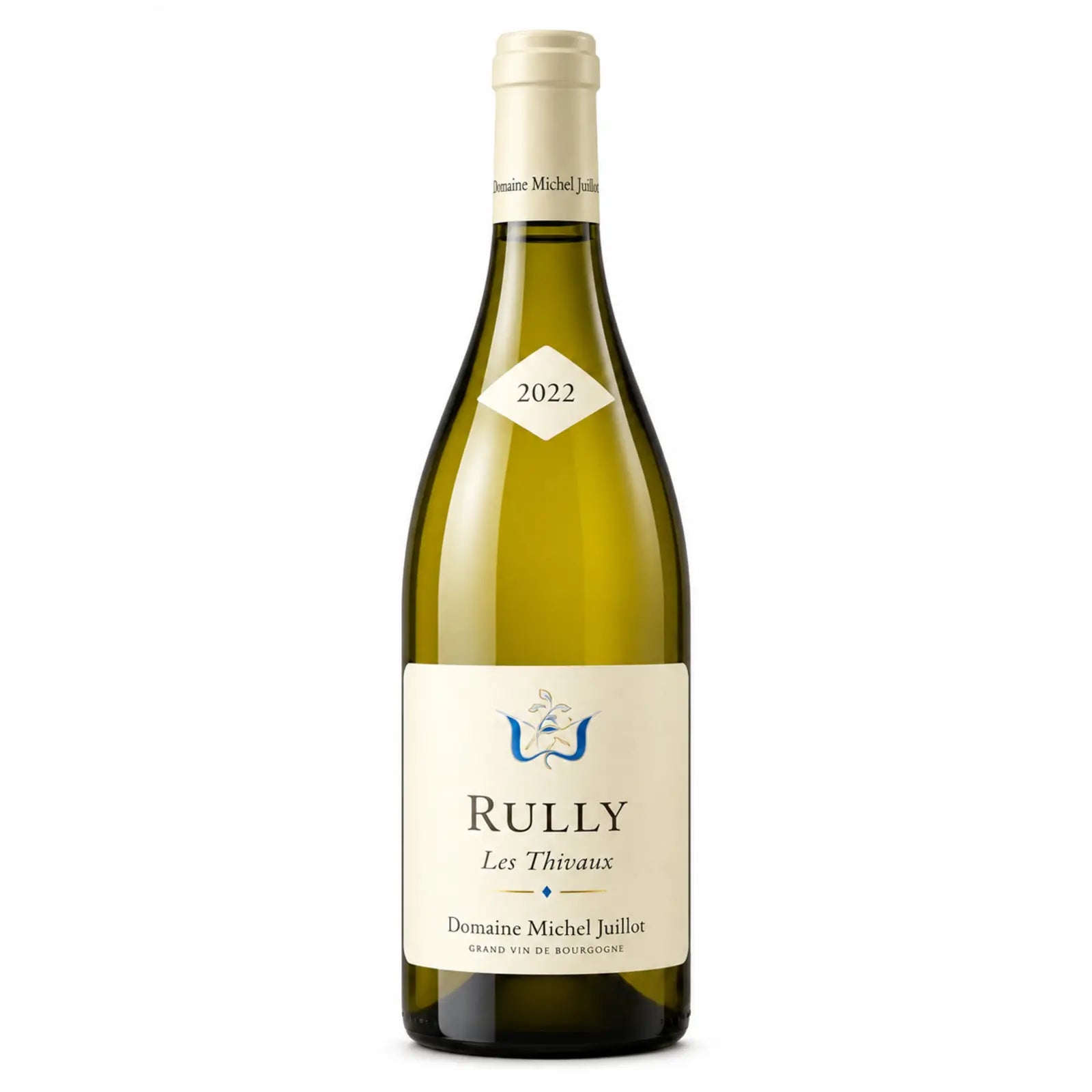 Bouteille de vin blanc Rully Les Thivaux 2022 du Domaine Michel Juillot, AOP Rully, Chardonnay de Bourgogne, Côte Chalonnaise