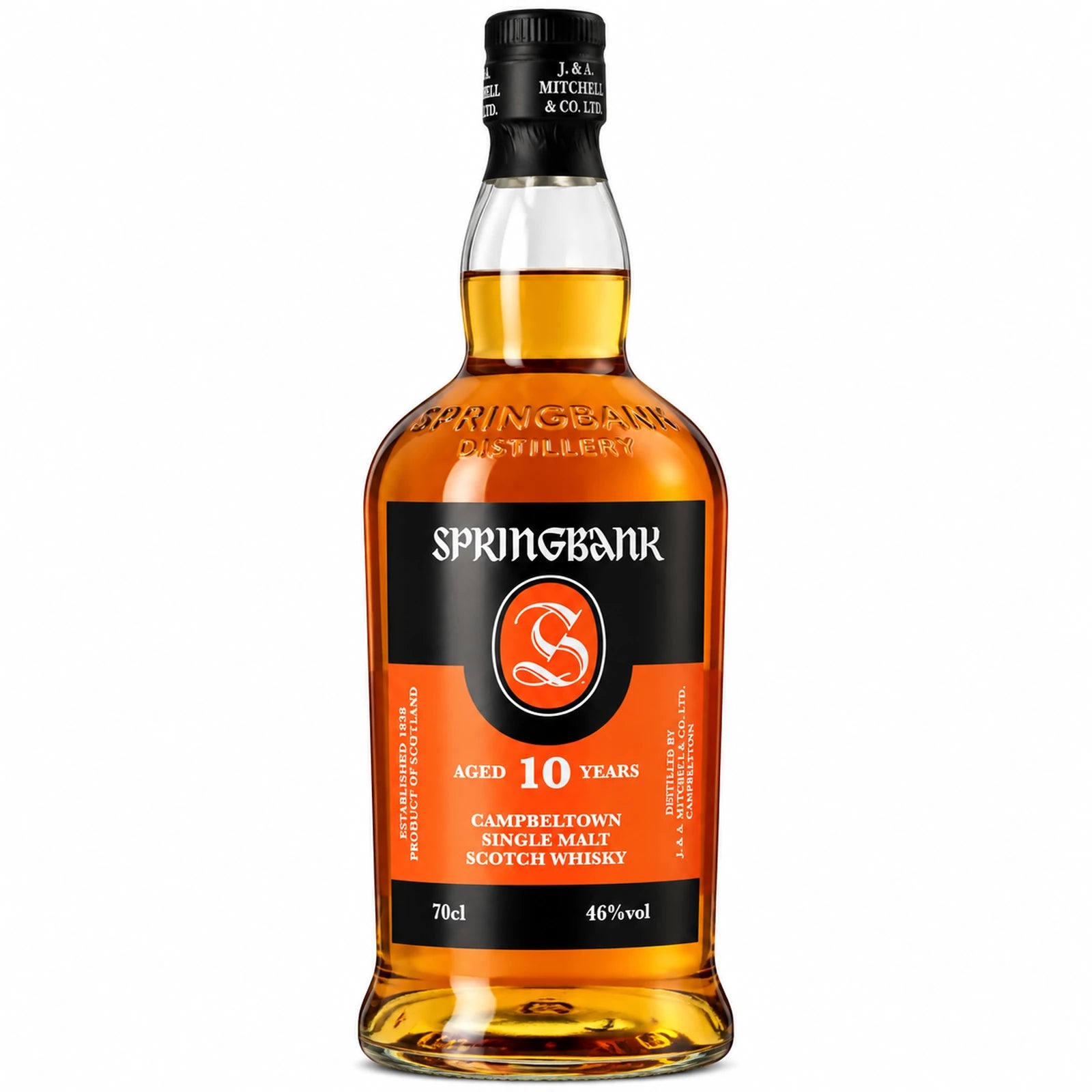 Bouteille de whisky écossais Springbank 10 ans, single malt de Campbeltown, 46 % vol., 70 cl