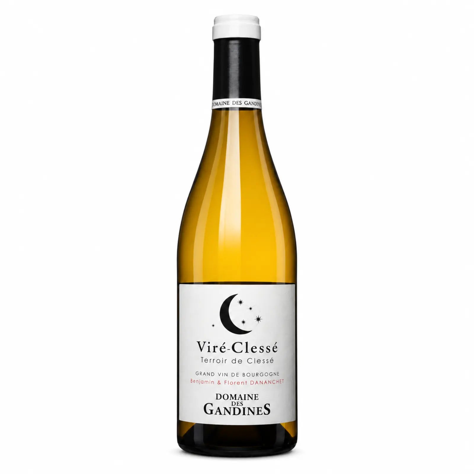 Bouteille de vin blanc Viré-Clessé Terroir de Clessé 2022 du Domaine des Gandines, AOP Viré-Clessé, Chardonnay bio et biodynamique de Bourgogne