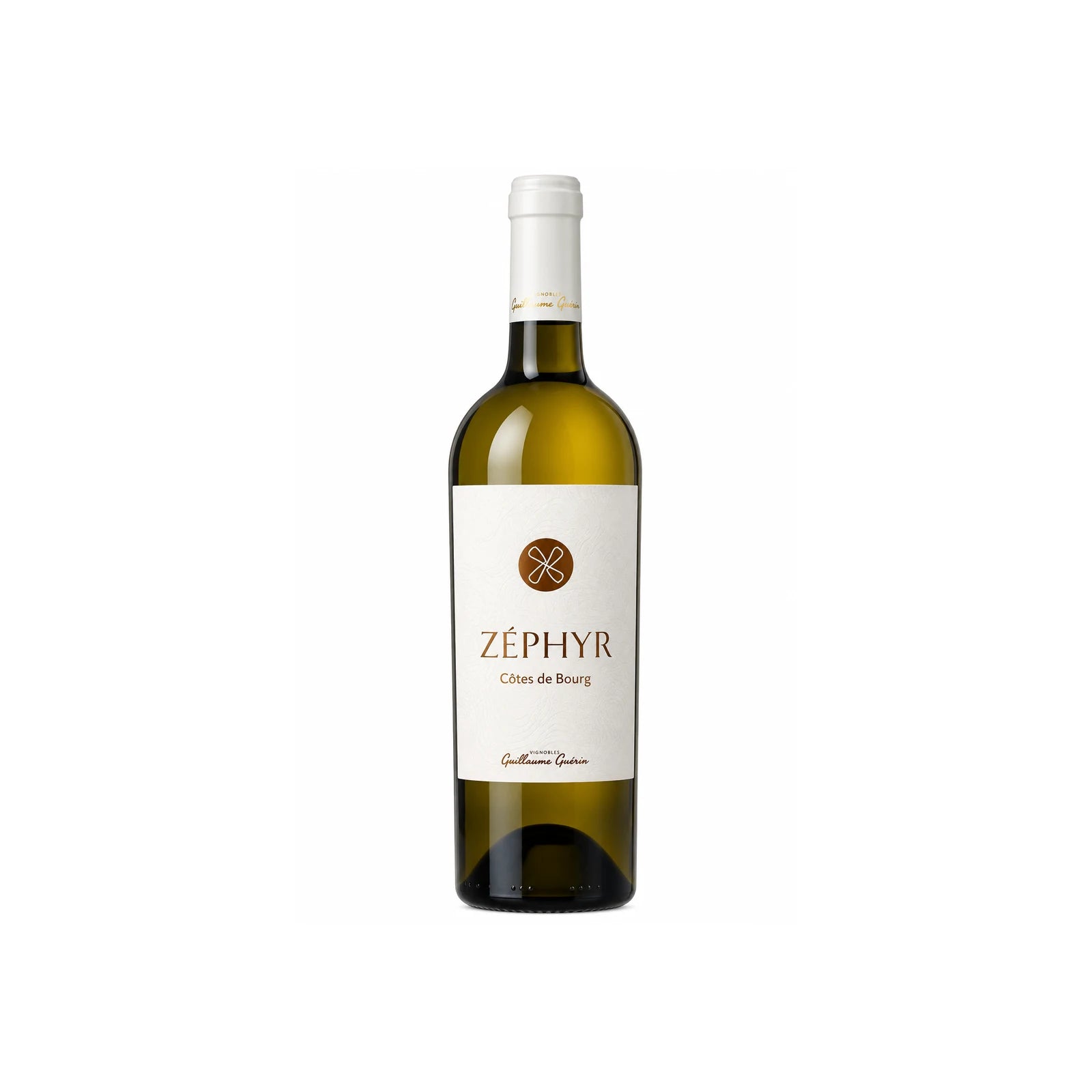 Bouteille de Zéphyr Blanc des Vignobles Guillaume Guérin, vin blanc 100 % Sauvignon Gris, AOC Côtes de Bourg.